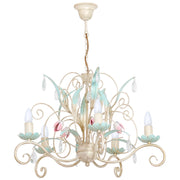 Lampadario Luce 5xE14 crema cristalli floreali Luminex