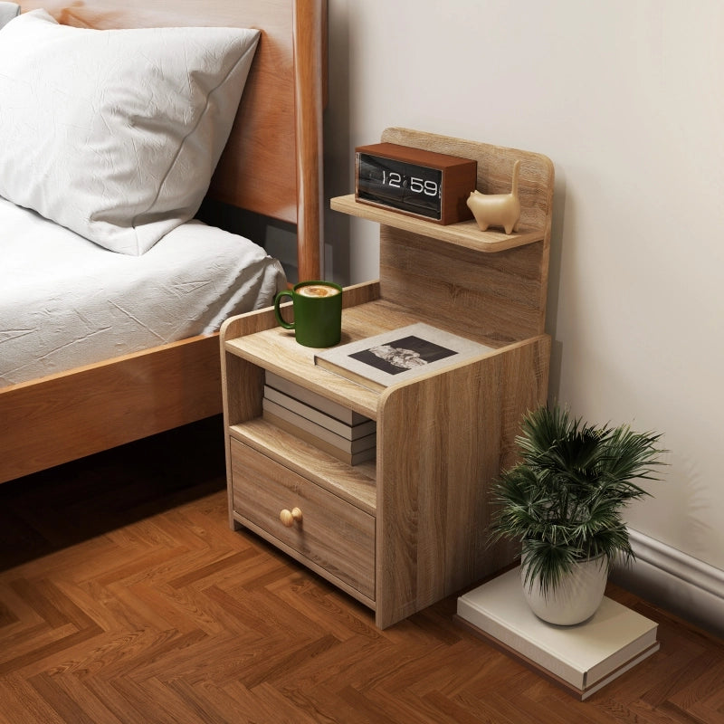 Comodino con 1 cassetto e vano aperto, anti-ribaltamento, per camera da letto, naturale, 40 × 35 × 66 cm