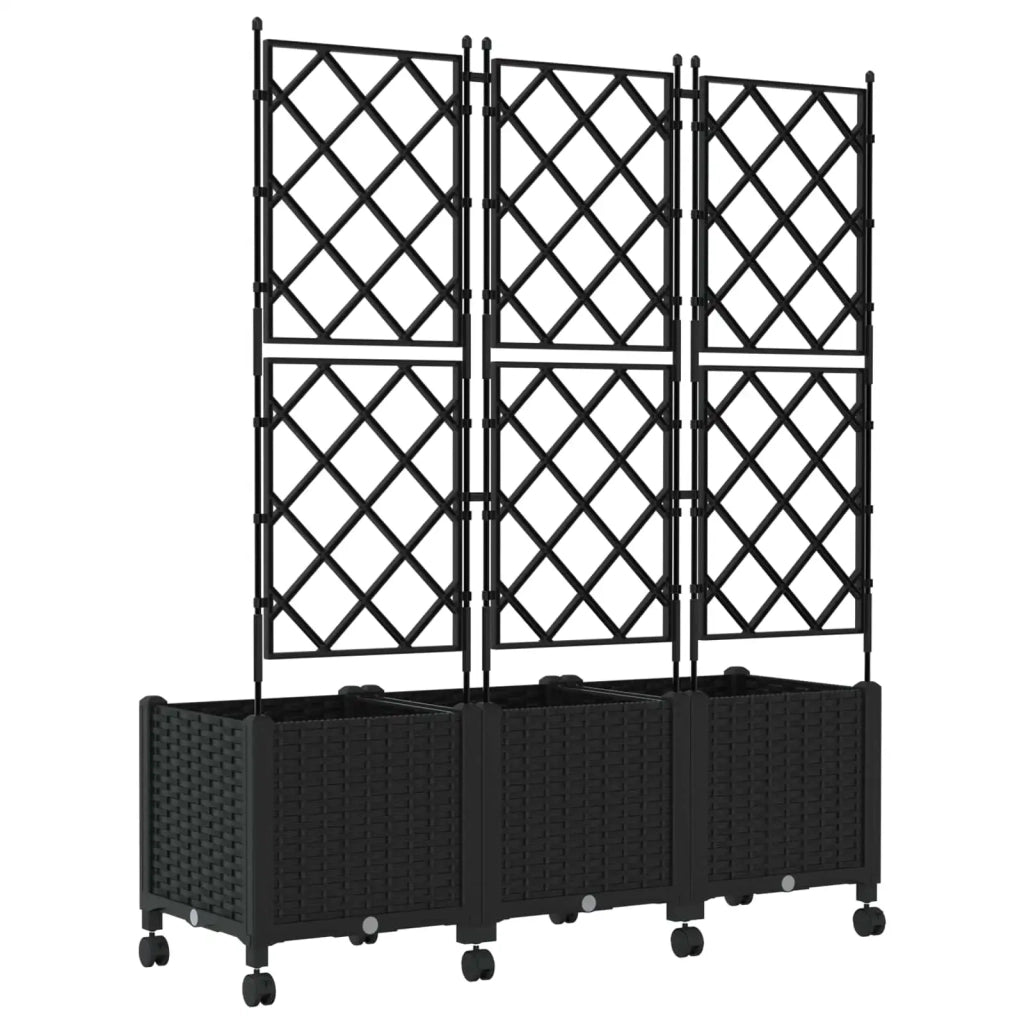Vaso da giardino con grigliato e ruote 3 pz Nero PP 3423077