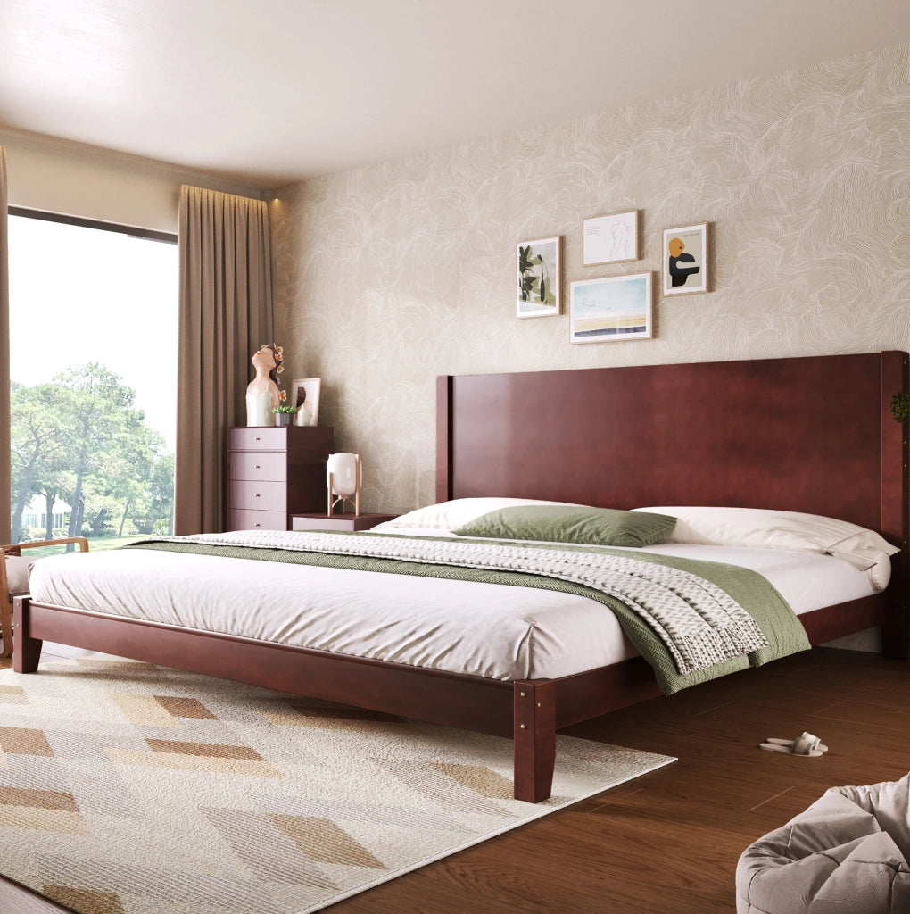 Letto piattaforma 180x200 cm marrone con testiera e rete a doghe