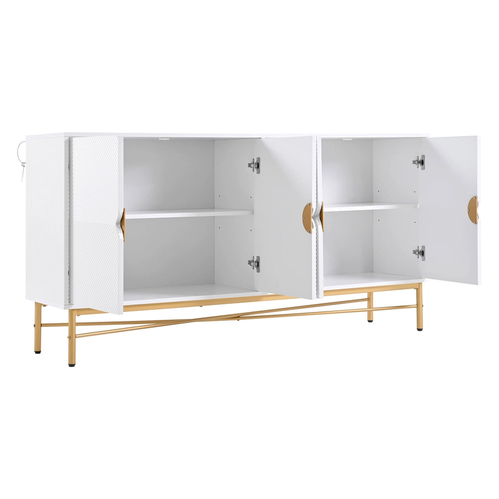 Credenza 4 Ante con Ripiani ¨C MINIMAL ¨C Bianco Lucido, Gambe Dorate, 160x40x82