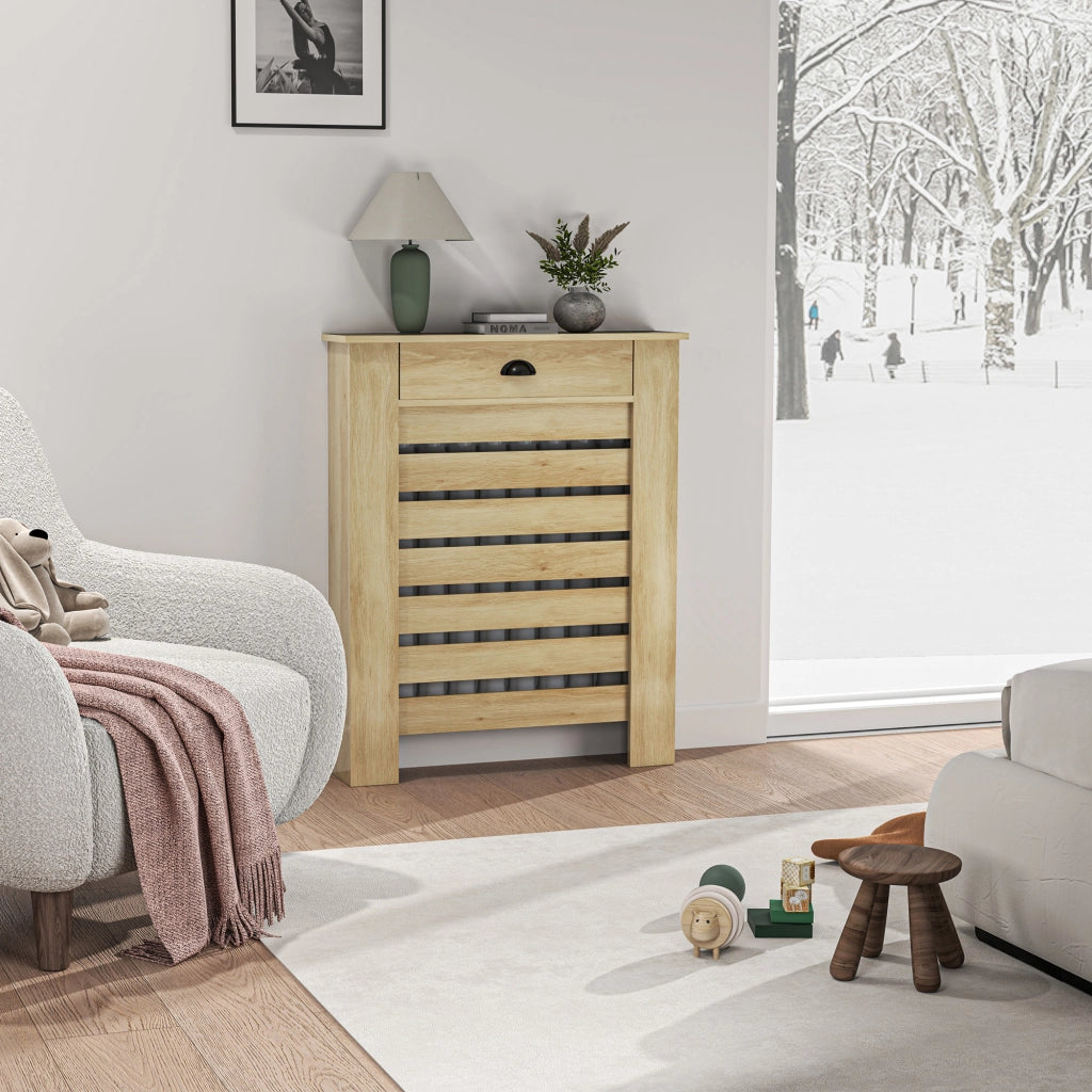 Mobiletto per termosifoni con cassetto ¨C zephmum ¨C 78x19,5x95,5 cm effetto rovere