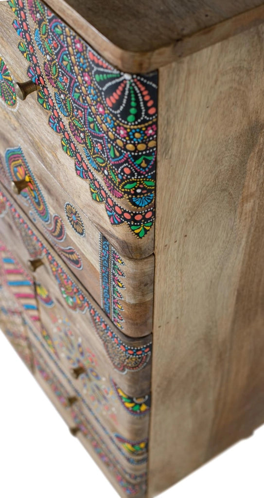 Cassettiera in legno di mango dipinta a mano
