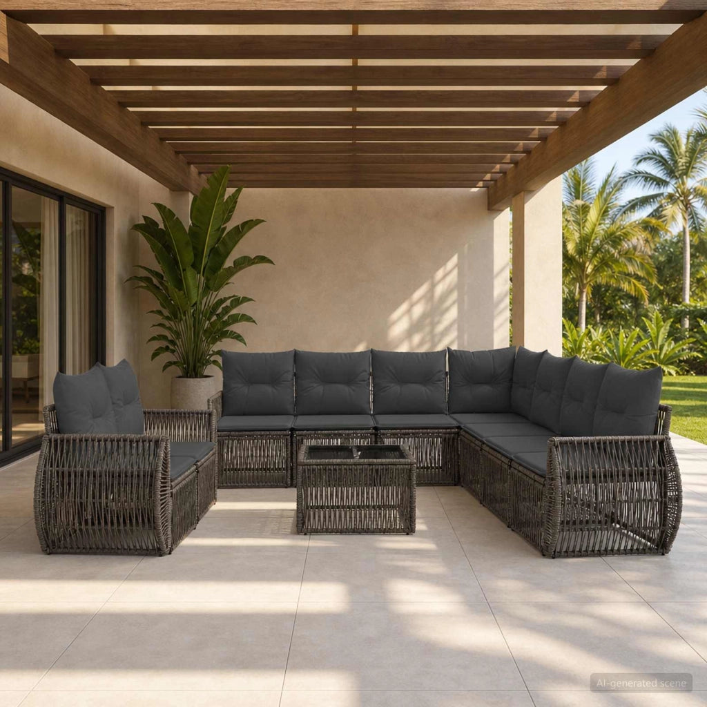 Set Divano da Giardino 10 pz Grigio e Grigio Scuro polyrattan 3435461