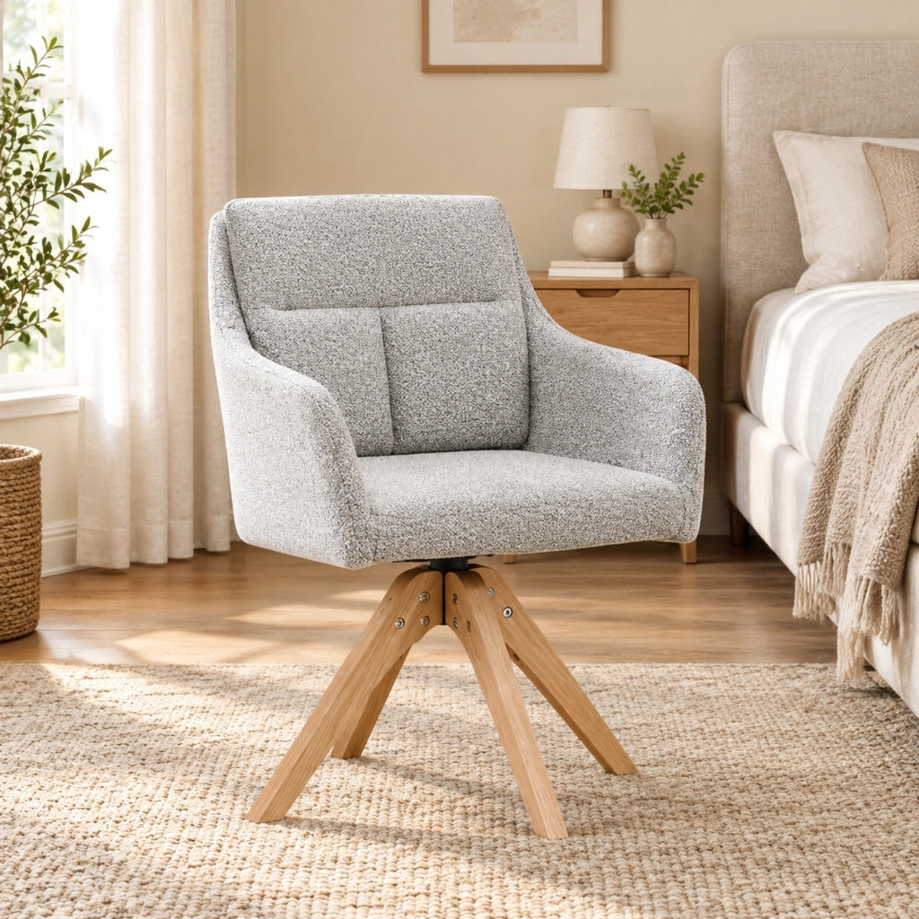 Set di 2 sedie da pranzo girevoli in velluto strutturato grigio chiaro con braccioli e gambe in legno