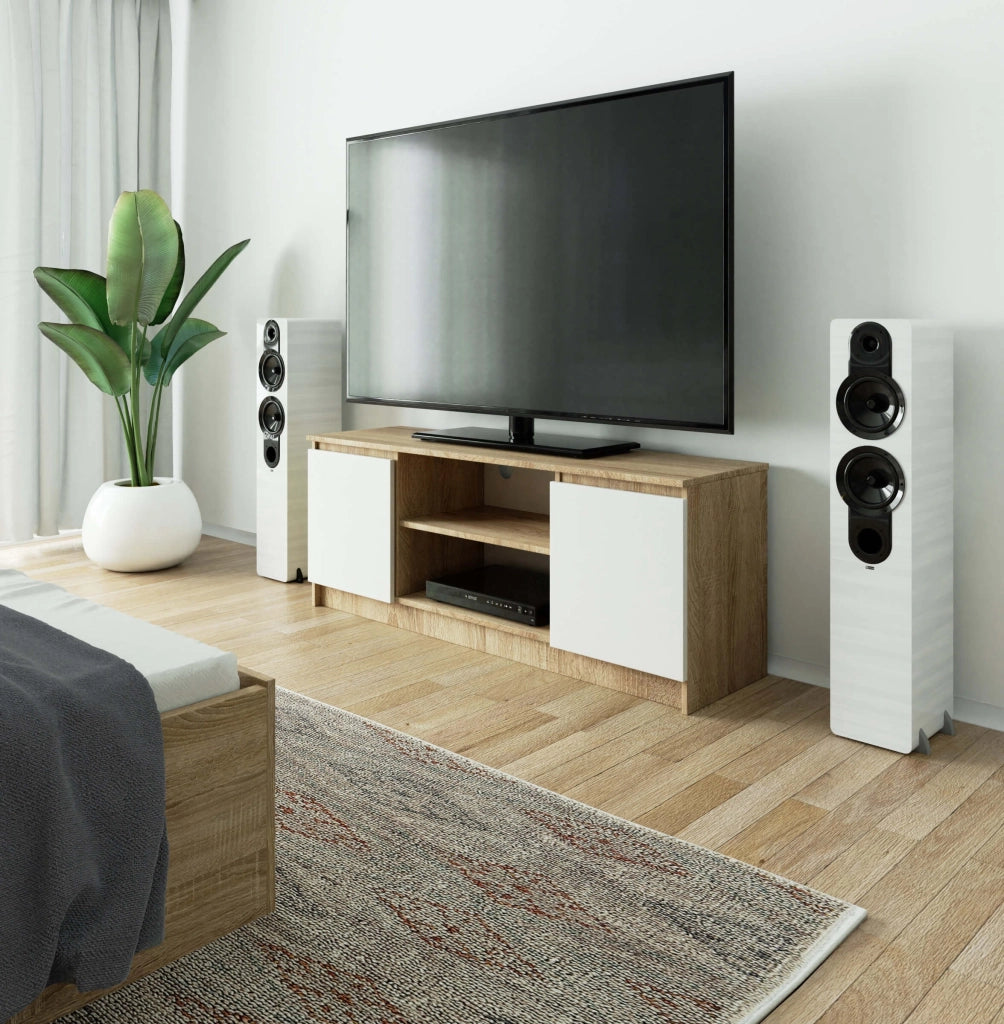 Mobile TV AKORD Sonoma Quercia 140 cm 2 ante inserto frontale Bianco 140x40x55 cm