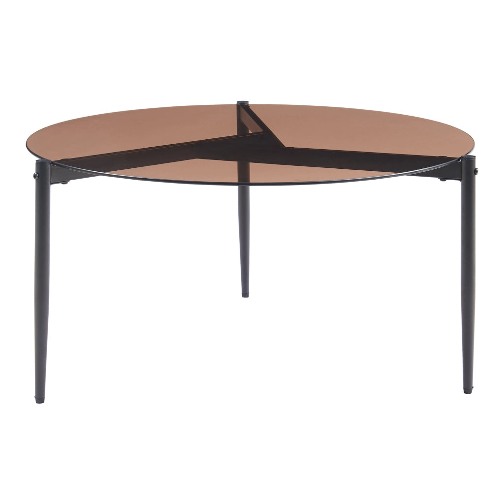 Tavolino da Salotto Ulökantaa con Piano Rotondo in Vetro Fumé - Marrone [en.casa]