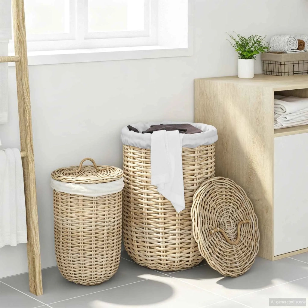 Cesto per la biancheria con coperchio 2 pz Grigio Kubu CFW9159784