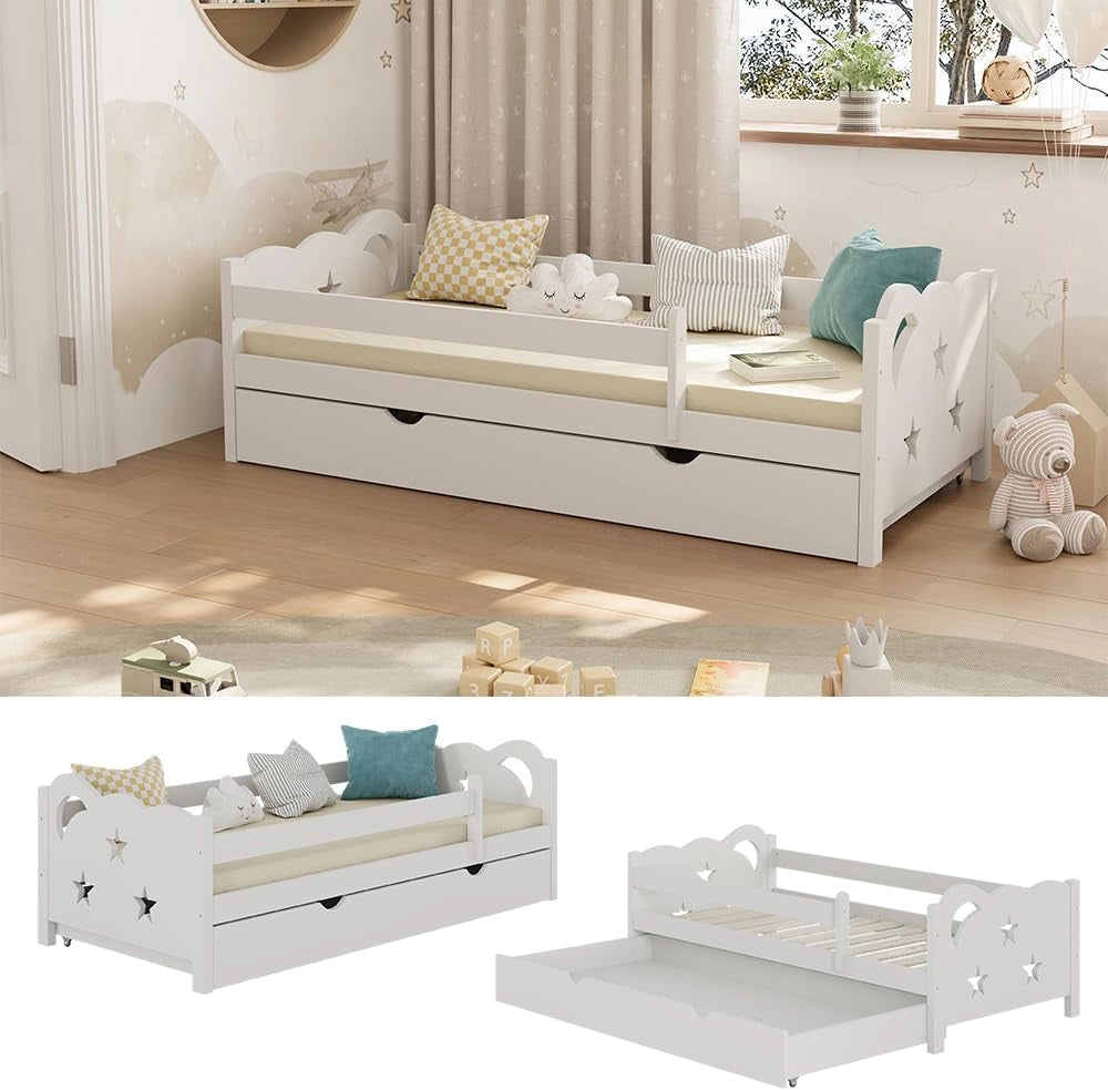 Letto per bambini Jessica, Bianco, 80x160 cm con cassetto, senza materasso, estendibile come letto per ragazzi, combinabile con la serie Jessica