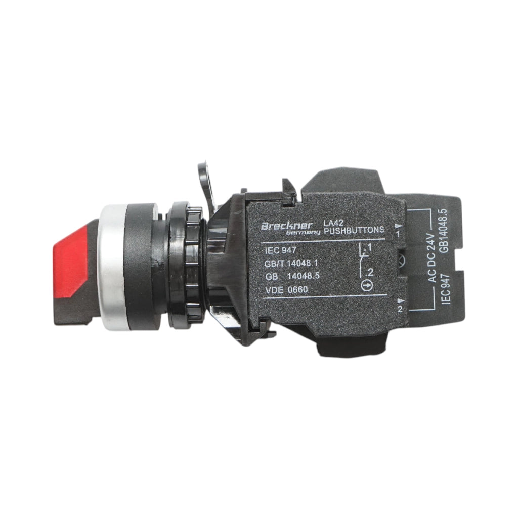 Selettore luminoso 24V AC/DC LED rosso con 2 posizioni 1NO+1NC, 10A/600V AC, 1A/250V DC LA42 Breckner Germany