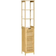 kleankin Mobile Bagno a 3 Ripiani e 1 Credenza, Design a Doghe, Bambù, 34x30x173cm