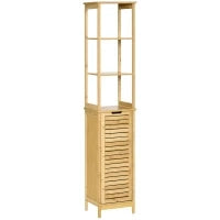 kleankin Mobile Bagno a 3 Ripiani e 1 Credenza, Design a Doghe, Bambù, 34x30x173cm