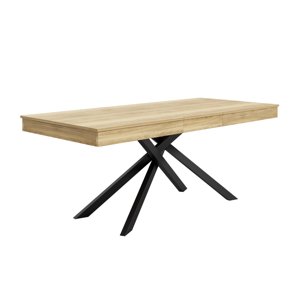 Tavolo da pranzo allungabile per 6-8 persone con piano spesso e gambe incrociate per cucina e soggiorno in MDF rovere