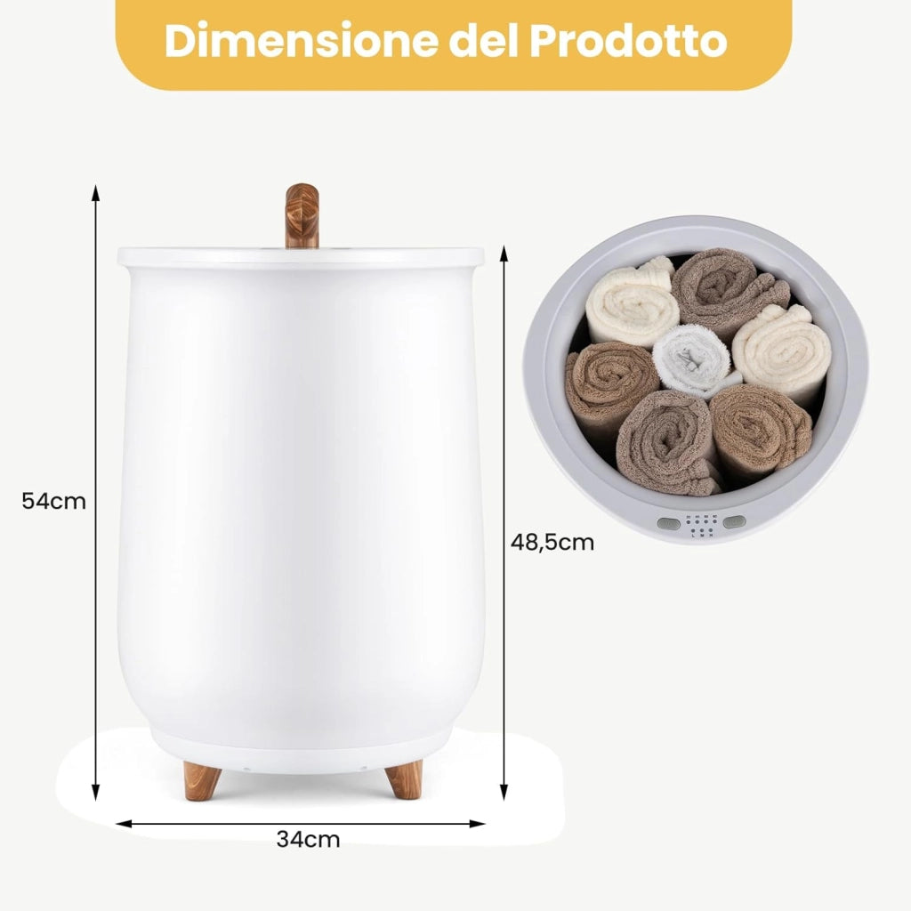 COSTWAY 23L Secchio Riscaldatore di Asciugamani, Secchiello con Portadischi Profumato, 3 Livelli di Riscaldamento, Timer e Spegnimento Automatico (Bianco)