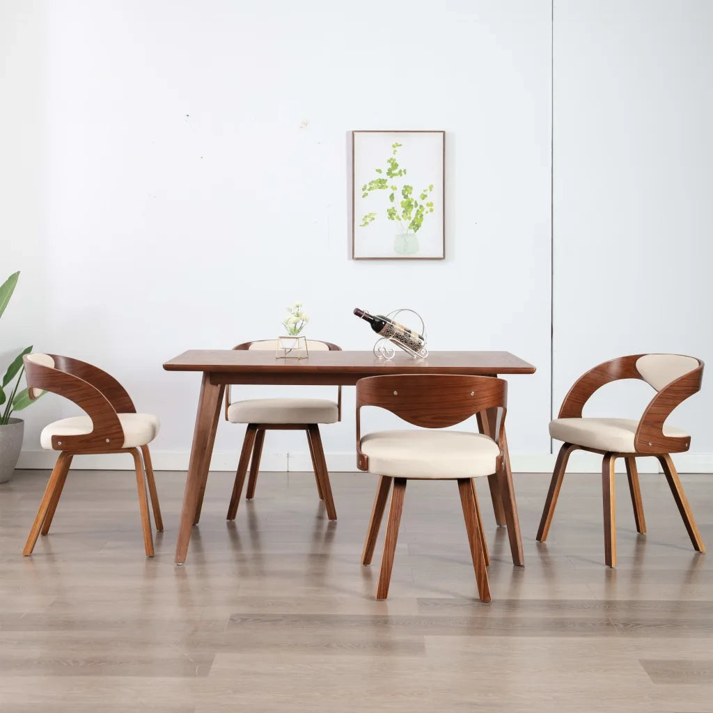 Sedie da Pranzo 4 pz in Legno Curvato e Similpelle Crema 278840