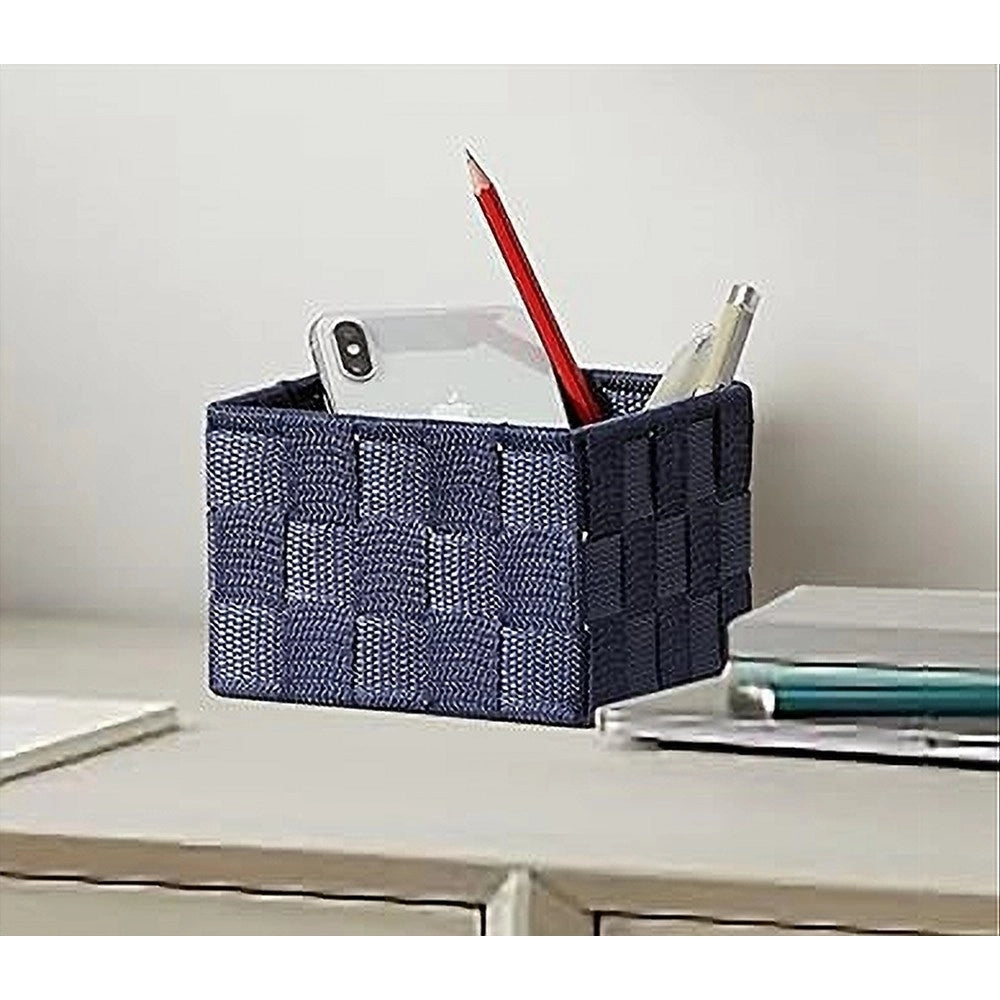 Trade Shop - Porta Oggetti Organizer Blu Per Bagno Camera Cucina In Tessuto 16x16x8.5cm 79004 -