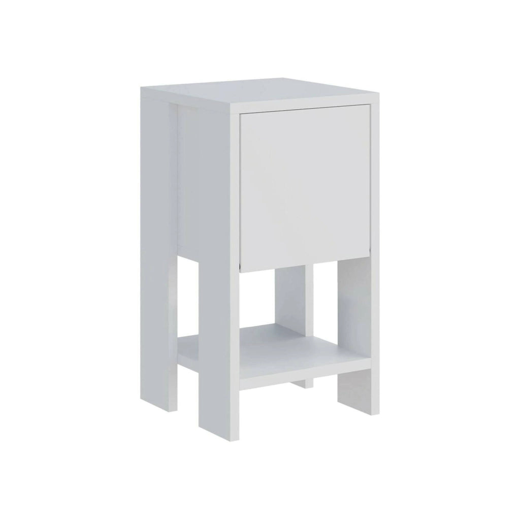 Comodino Filippa, Comò basso, Tavolino da notte, Mensola da letto, 30x30h55 cm, Bianco