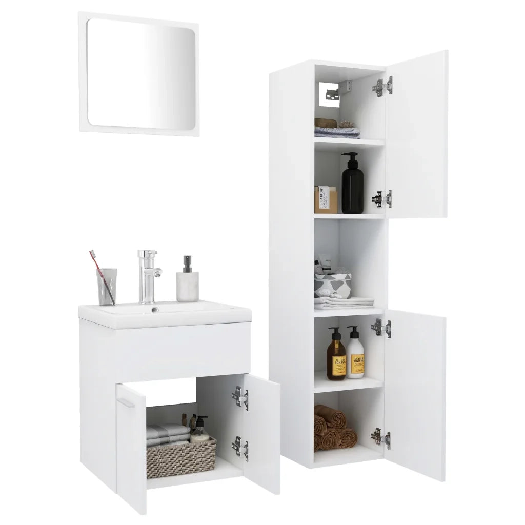 Set Mobili da Bagno | Armadio da bagno Bianco in Legno Multistrato