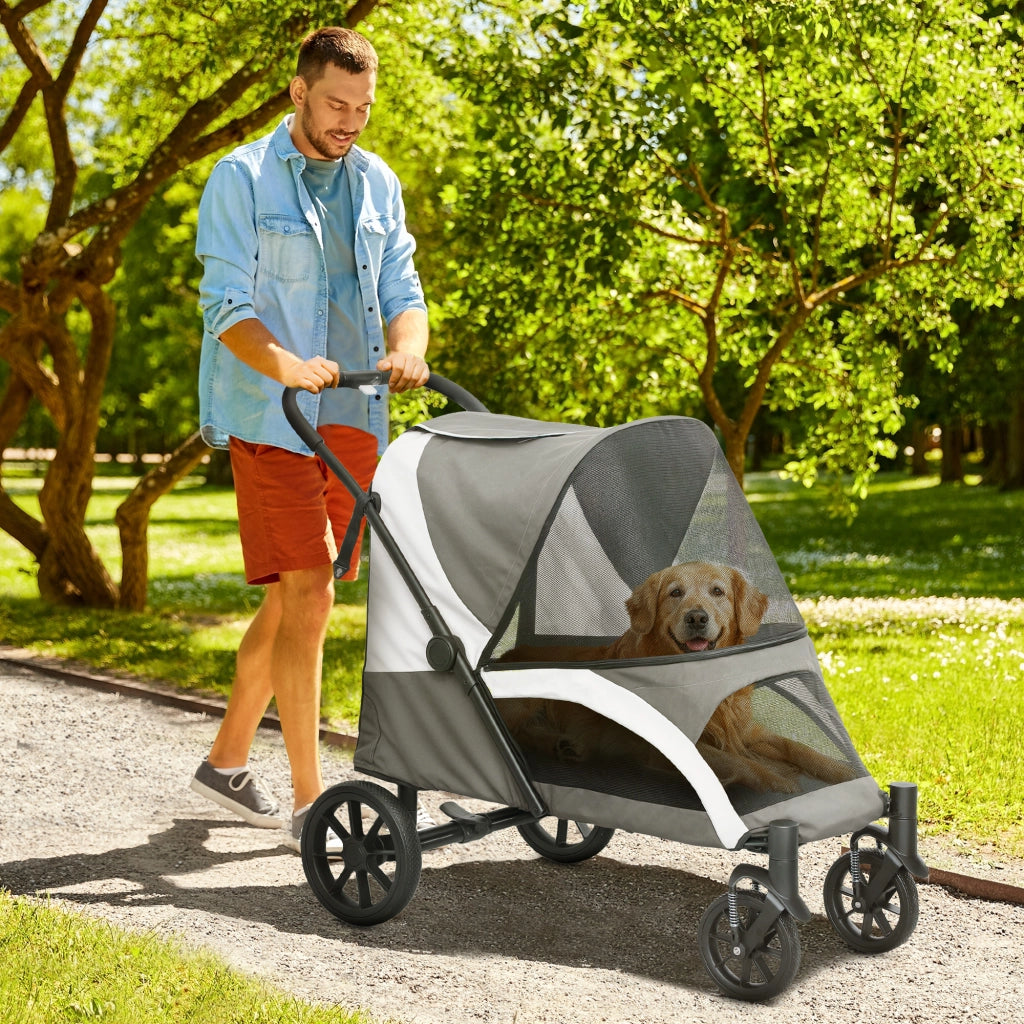 Carrello per Cani Pieghevole per Cani Grandi ¨C zephmum ¨C 4 Ruote Grigio Scuro