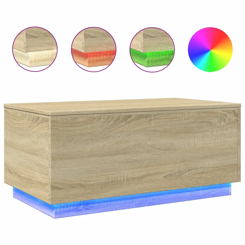 vidaXL Tavolino da Soggiorno con Luci LED Rovere Sonoma 90x50x40 cm