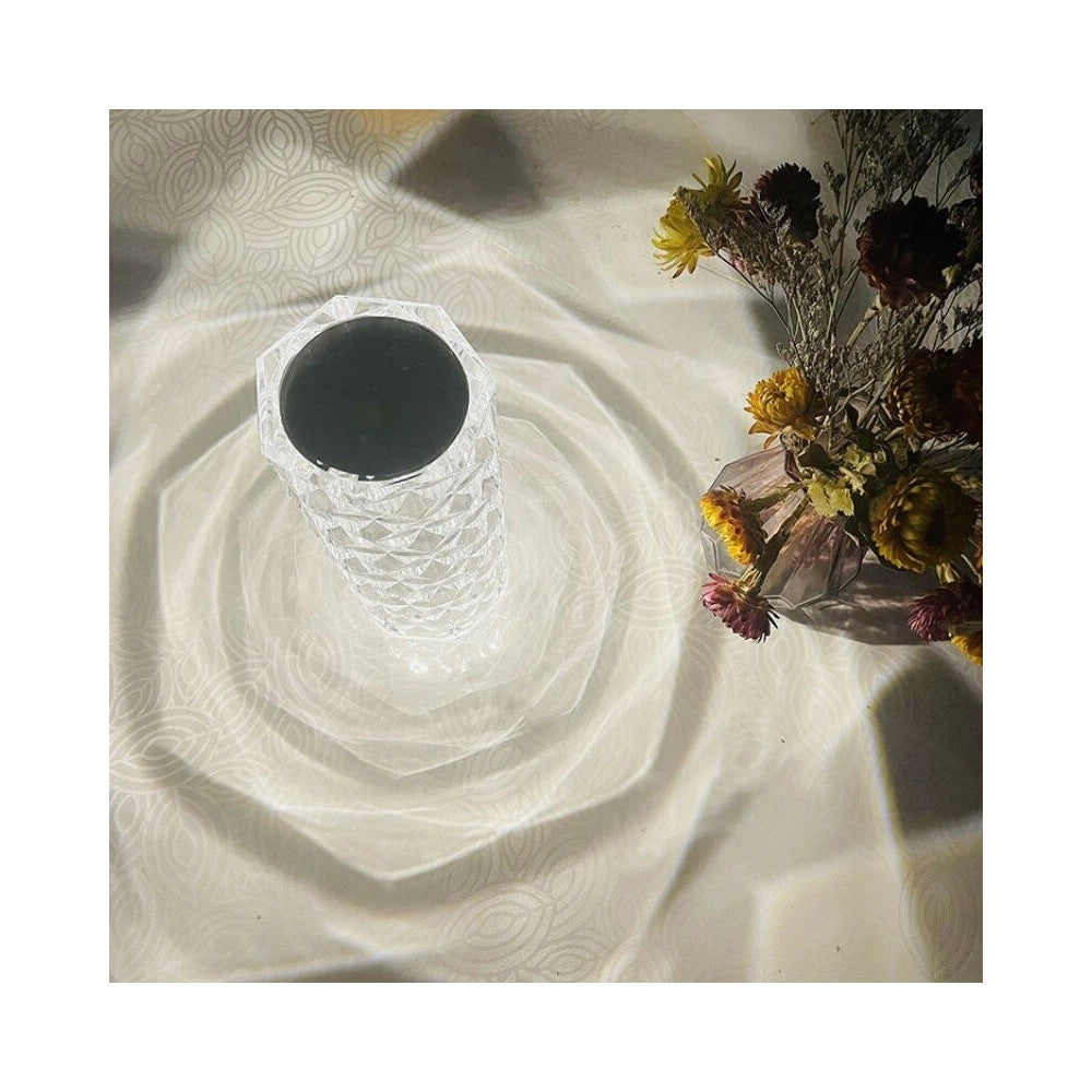 Trade Shop - Lampada Cristallo Touch Da Tavolo A Batterie Ricaricabile Usb Effetto Luce Fiori -