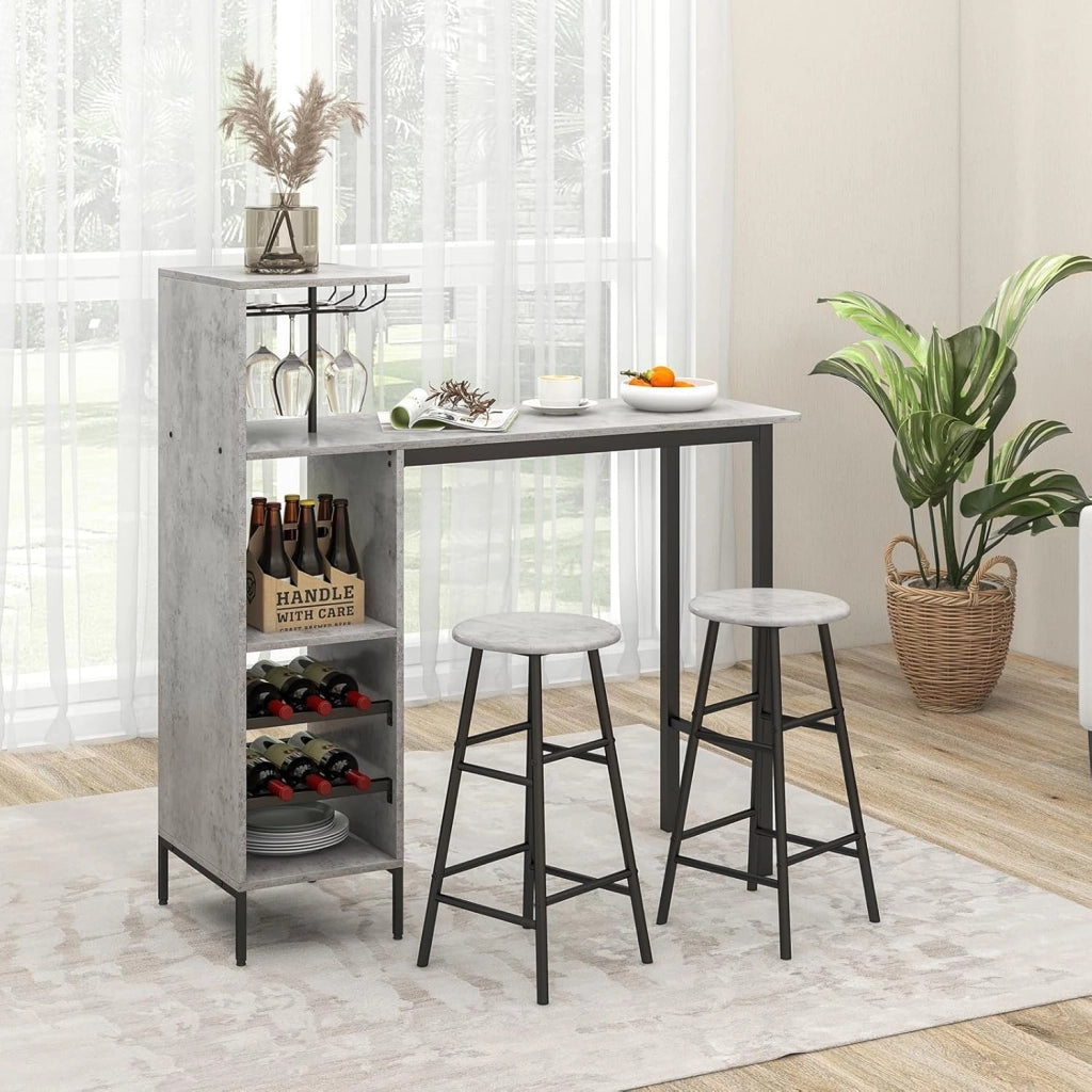 Tavolo Alto con Sgabelli 3 pz Tavolino e Bancone Bar, Penisola Cucina con Sgabelli, Tavolo Bistro in Forma Quadrata 120x40x90 cm, 4 Colori (Grigio)