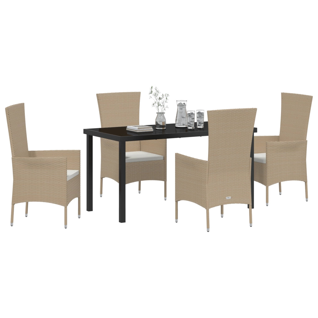 Set da pranzo da giardino  5 pezzi con cuscini in rattan poliestere beige