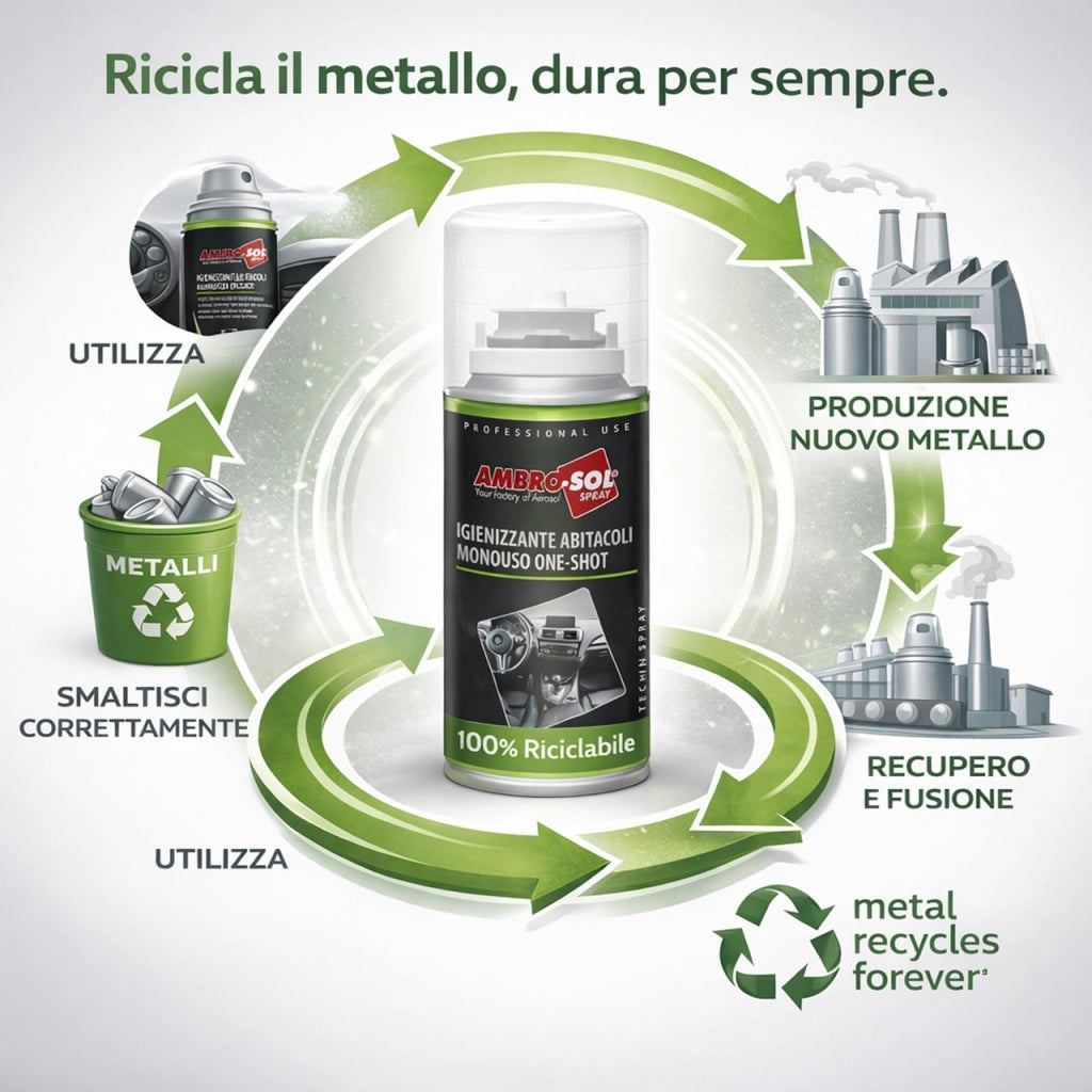 6 X 150ML One Shot Spray - Igienizzante Climatizzatore e Abitacolo Auto Monodose, Spray Pulizia Condizionatore ad Azione Purificante - Ideale per Rimuovere Germi e Batteri - Made in Italy