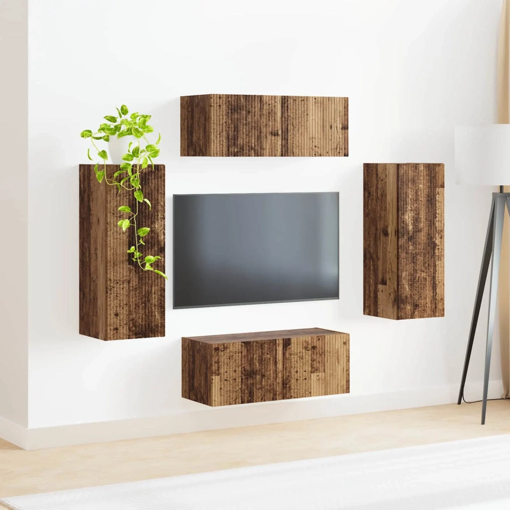 Set di Mobiletto da TV a Parete 4 pcs Legno vecchio