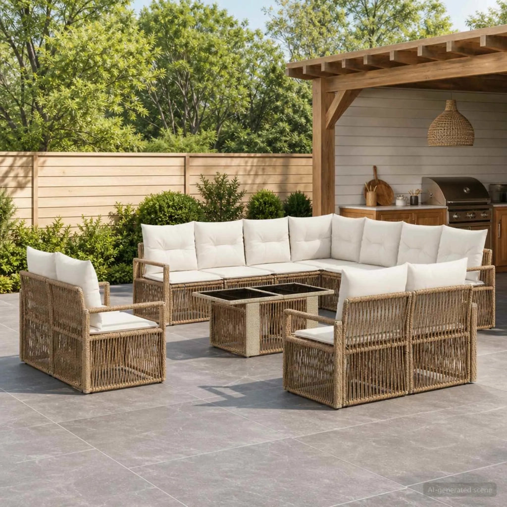 Set Divano da Giardino 12 pz Beige e Bianco Crema polyrattan 3437178