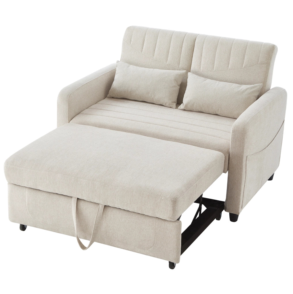 Divano letto a 2 posti estraibile con schienale 3 posizioni; tessuto effetto lino beige