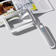 Verglassio con illuminazione, ricaricabile, 4x ingrandimento per grandi pagine, pieghevole, regolabile, ingranditore rettangolare con illuminazione LED per la lettura di piccoli caratteri in libri, ideale per anziani e persone con disabilità visiva.