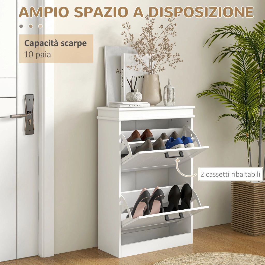 Scarpiera con 2 Cassetti Ribaltabili ¨C Minimal ¨C 54x24x82.5cm Bianco