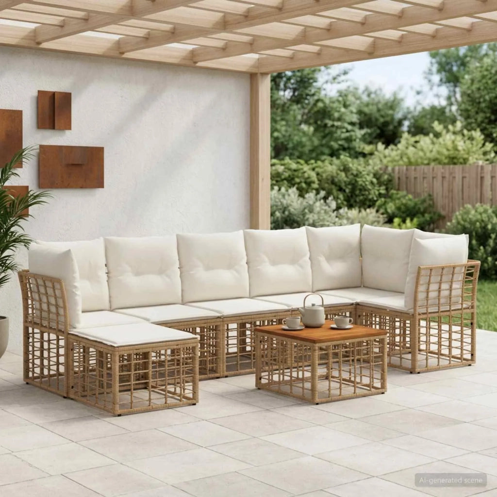 Set di divani da esterno 8 pcs Naturale e Bianco Crema 3437524