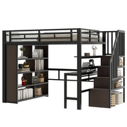 LETTO a soppalco 140x200 cm in metallo nero con scrivania e LED