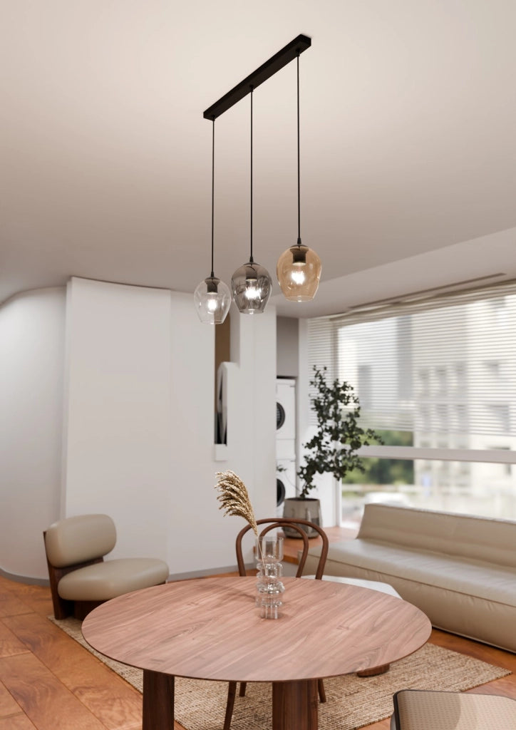 Lampadario Emibig Istar 3, 3xE27 vetro multicolor nero