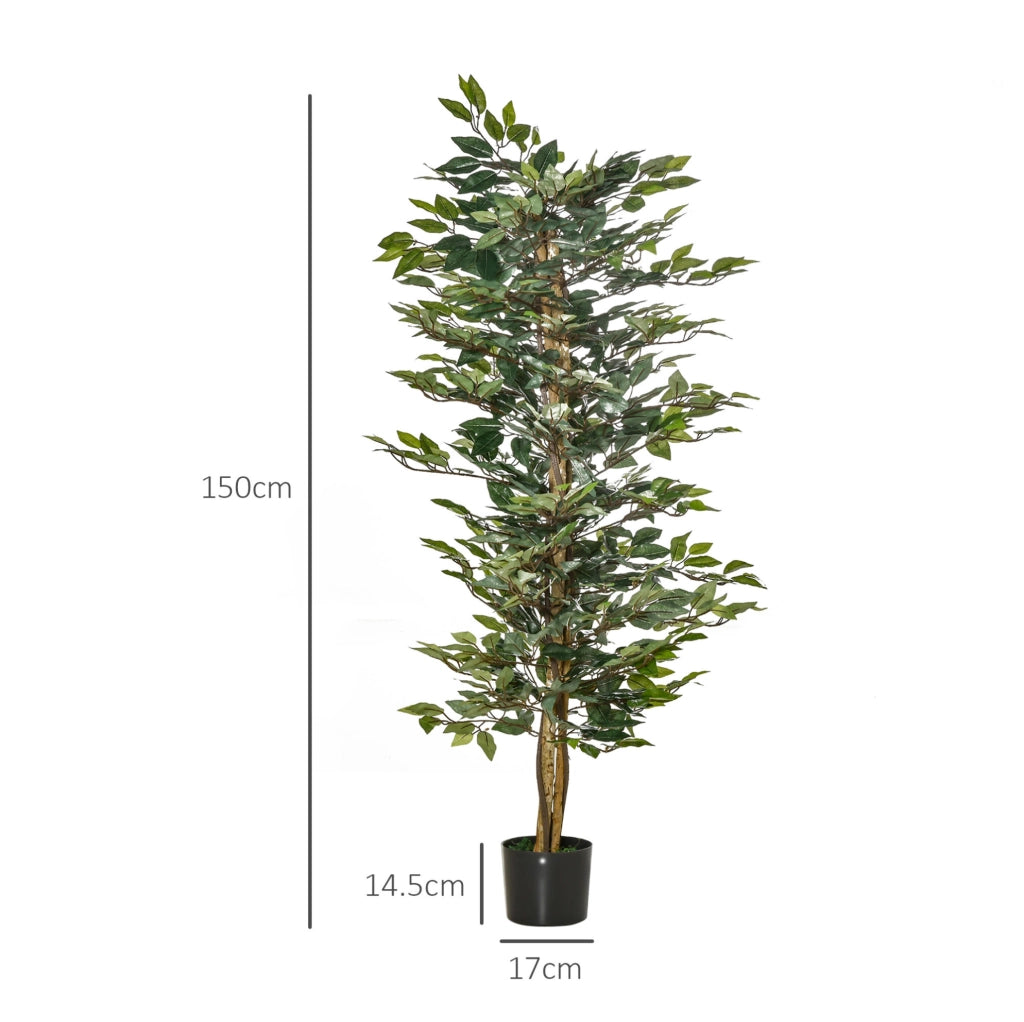 Ficus artificiale decorativo 150 cm con vaso in plastica per interno ed esterno, facile da mantenere