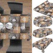 Tavolo da cucina in tessuto lavabile per grandi tavoli, tovaglia da tavolo con design legno, cuore, amore, marrone, ovale, 220 x 160 cm, con chiusura a zip, bordato