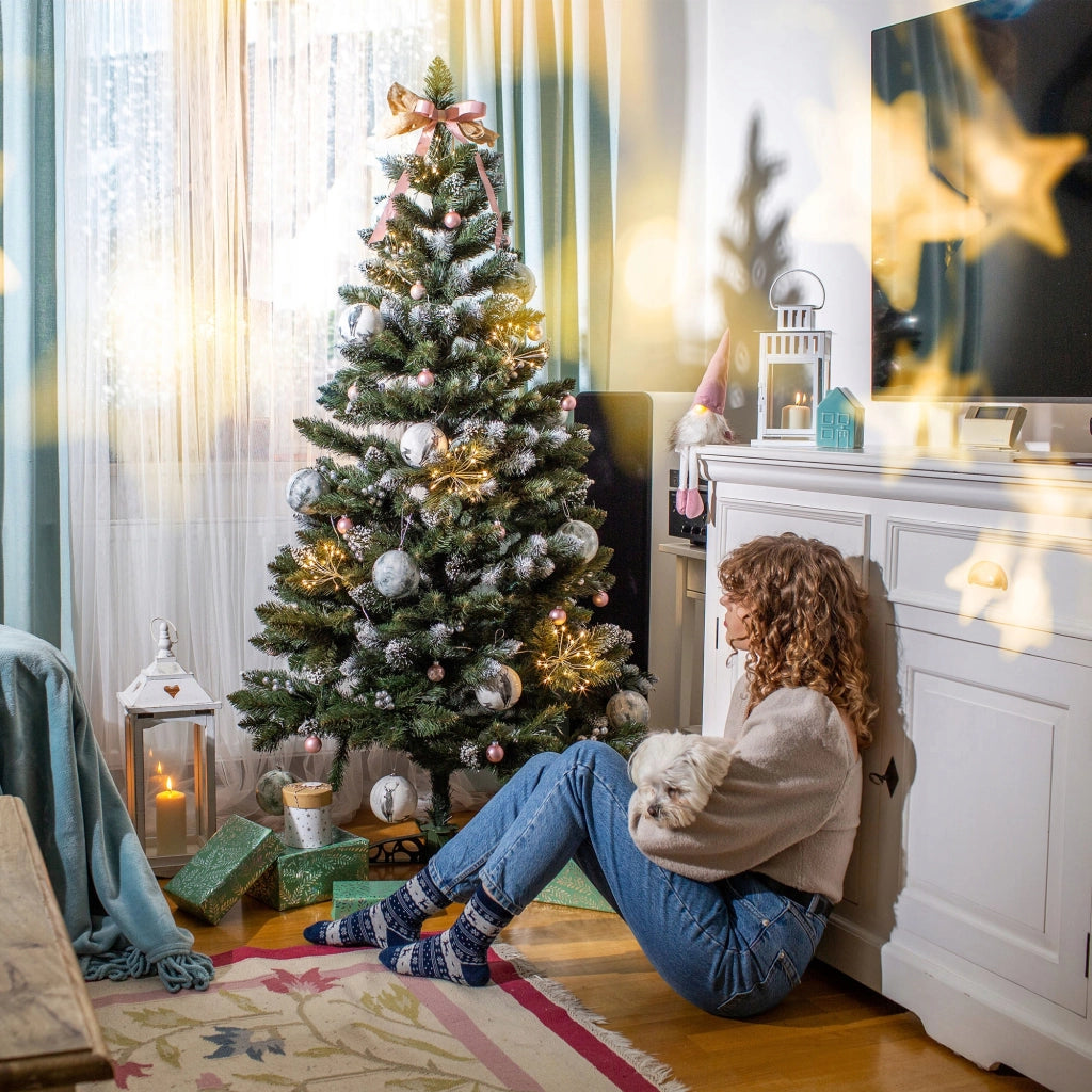Albero di Natale artificiale KADAX realistico, 180 cm, denso, a forma di pino diamante, ricoperto di neve, di alta qualità.