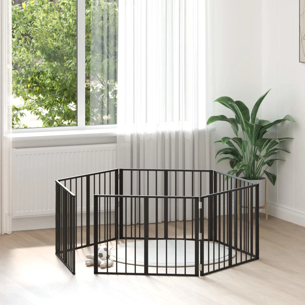 Cancello per cani 6 pcs Nero 80 x 60 cm Acciaio zincato 892011