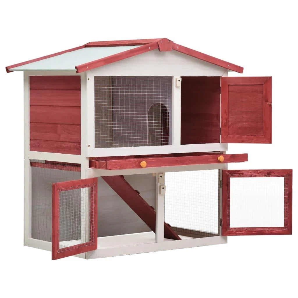 Conigliera da esterno 94 x 60 x 98 cm 3 porte legno rosso 02_0000591