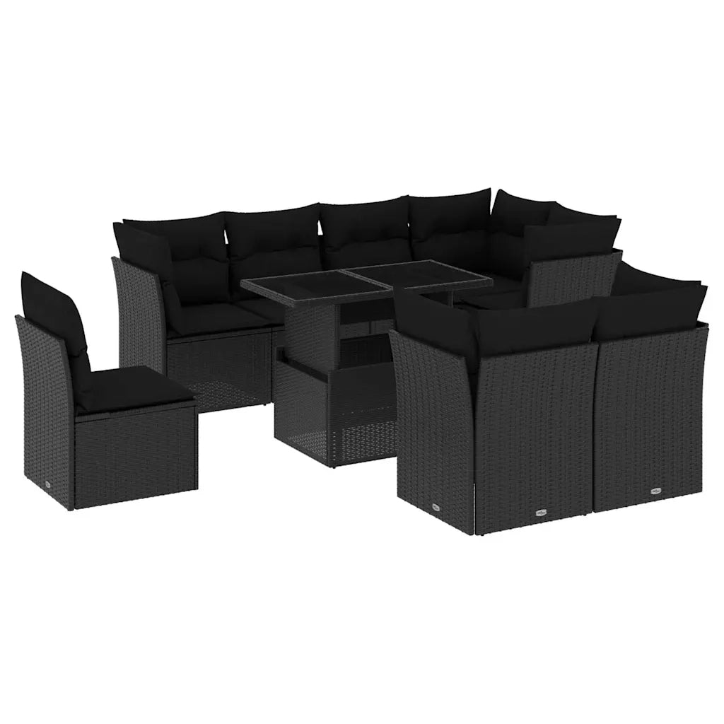 Set Divani da Giardino 9 pz con Cuscini Nero in Polyrattan 3266725