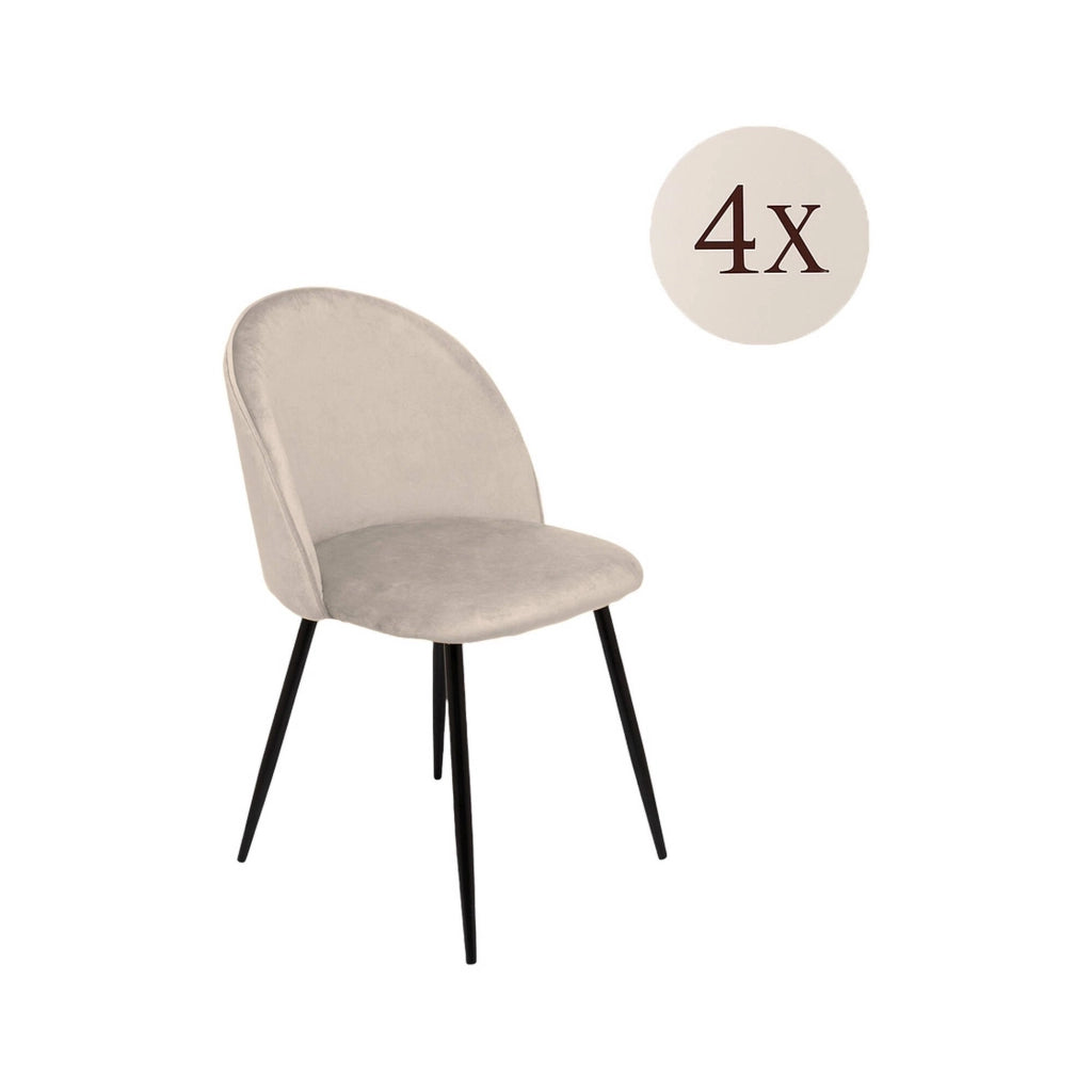 Set di 4 sedie Achito, Poltrona rivestita in velluto, Sedia da pranzo imbottita, Seduta per riunioni, 51x54h82 cm, Grigio chiaro