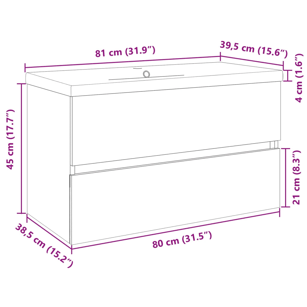Set Mobili da Bagno | Armadio da bagno 2 pz in Ceramica e Legno Multistrato