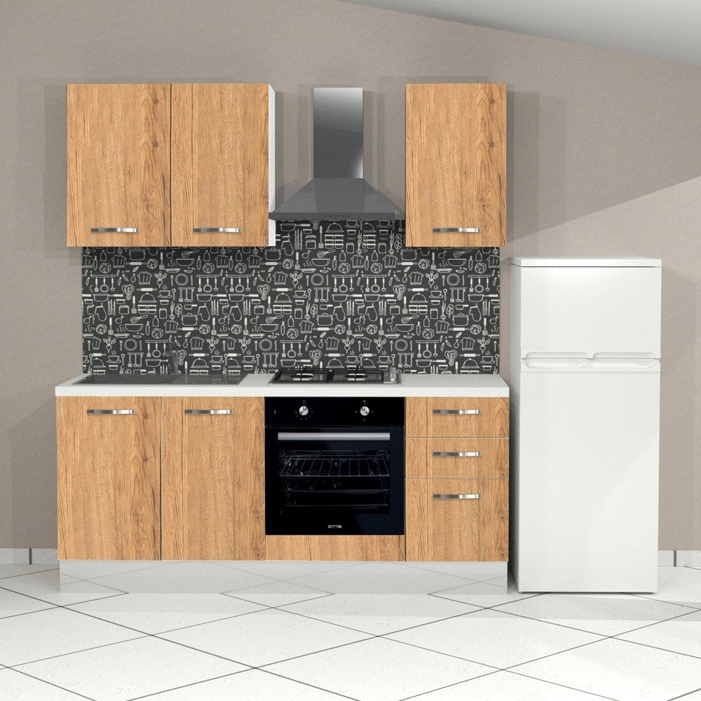 Cucina Taurus 195 cm Sinistra con Elettrodomestici Inclusi – Bianco e Rovere Nebraska