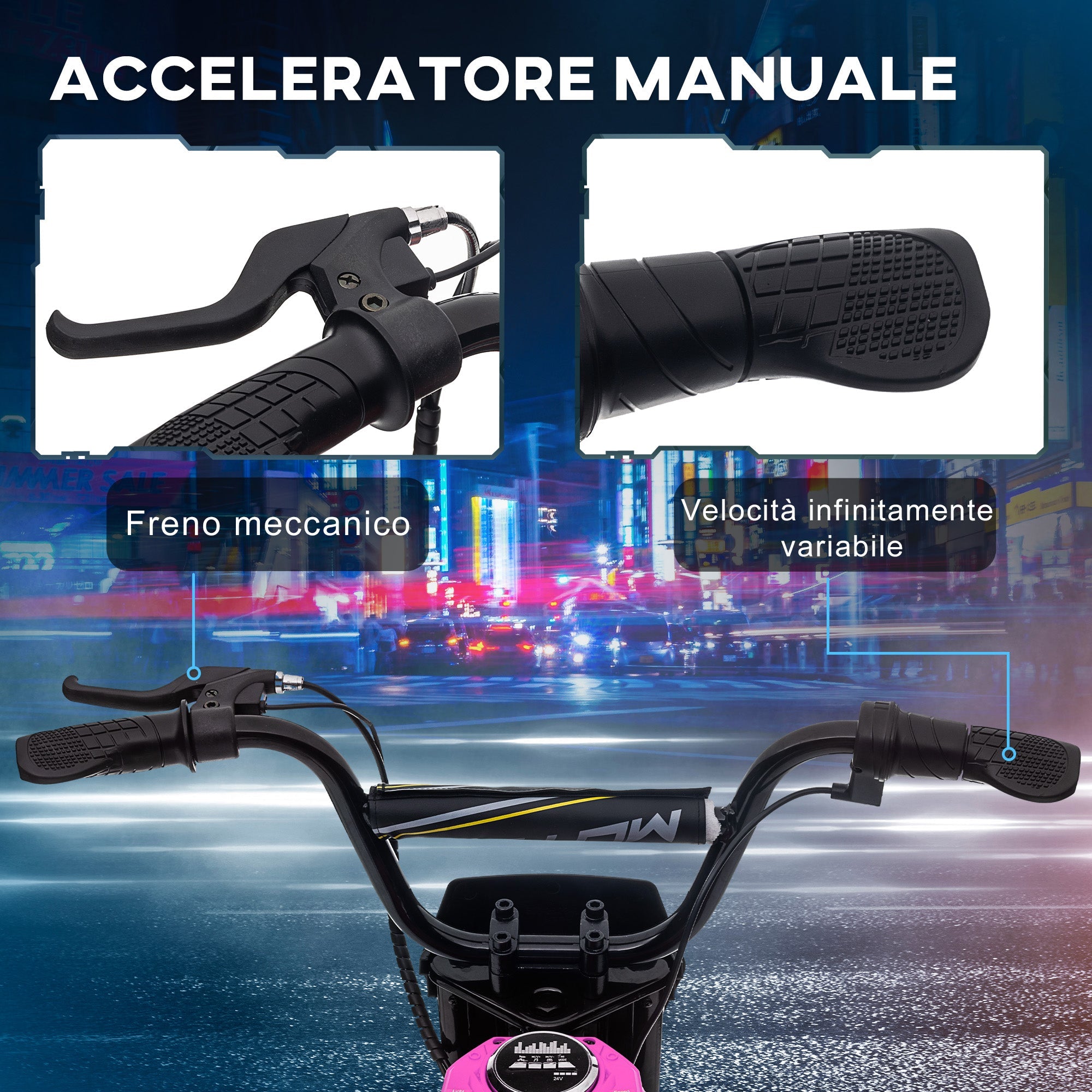 Moto Elettrica per Bambini con Acceleratore Manuale 2 Velocità 8-16km/h Rosa