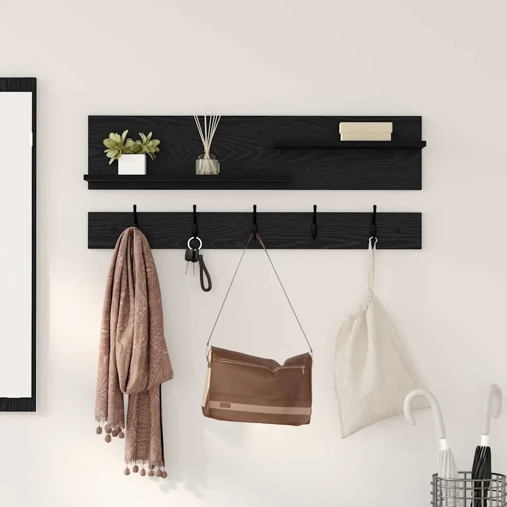 Appendiabiti a muro con lo scaffale Rovere Nero 90 x 15 x 36 cm 874420
