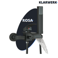 "ROSA" | Rubinetto per vasca da bagno a cascata Doccia nera|Acciaio inossidabile include doccetta e supporto|Set completo termostato vasca miscelatore