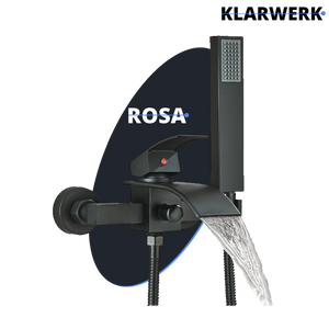 "ROSA" | Rubinetto per vasca da bagno a cascata Doccia nera|Acciaio inossidabile include doccetta e supporto|Set completo termostato vasca miscelatore