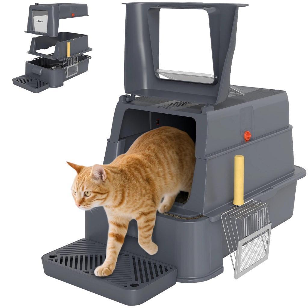 Lettiera per Gatti Chiusa ¨C zephmum ¨C Grigio Scuro, ABS, Acciaio Inox, 63x43x43 cm